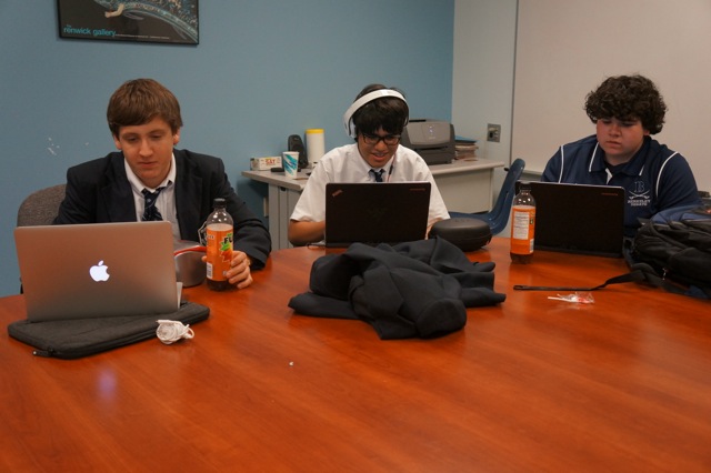 Debaters work on a Friday afternoon immediately before leaving for a tournament in Lexington, Massachusetts. 
