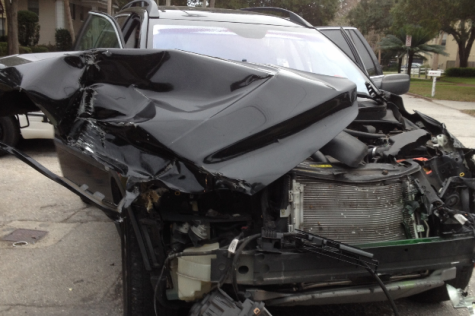 Unfortunately car crashes are a reality for many Berkeley students such as one student whose car, damaged after an accident earlier this year, is shown here.