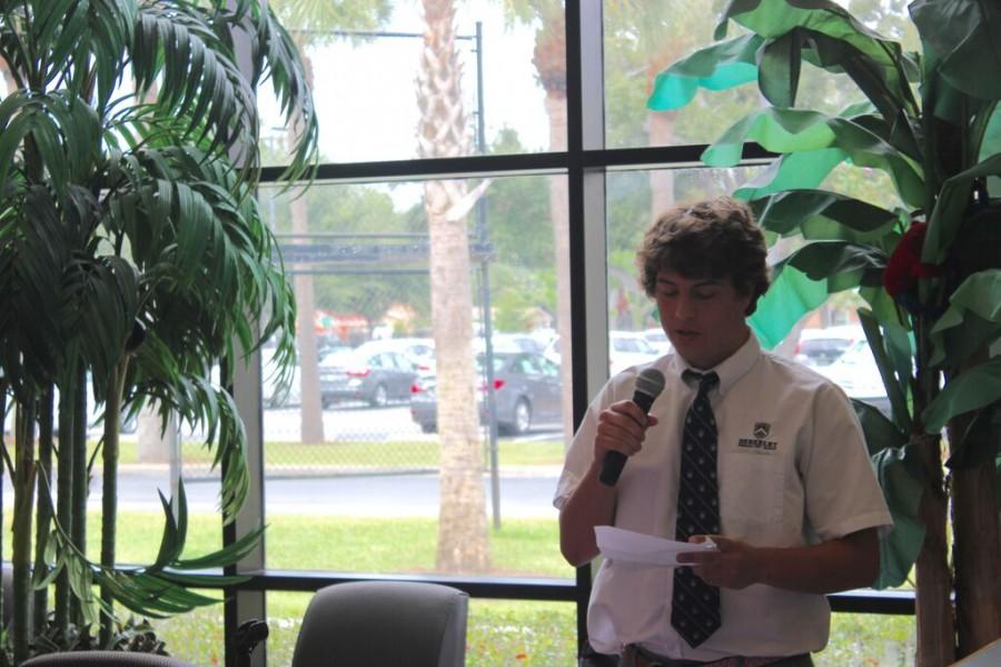 Riley Graham 16 reads a poem from his English class about when he was ill.