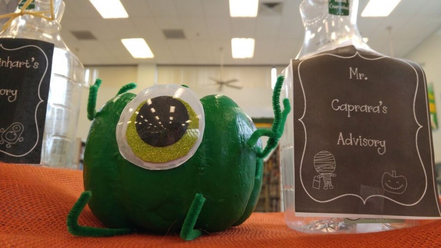 Mr. Capraras advisory created a bright green cyclopes out of their pumpkin. His advisory used pipe cleaners to make limbs and bring it to life