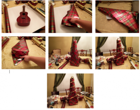 A step-by-step diagram of the Christmas Tree wrapping style. 