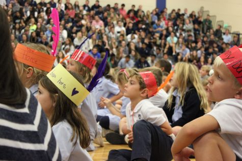 FEATHERED THANKSGIVING: Lower Division students made their own versions of Native American headdresses for the all-school convocation.