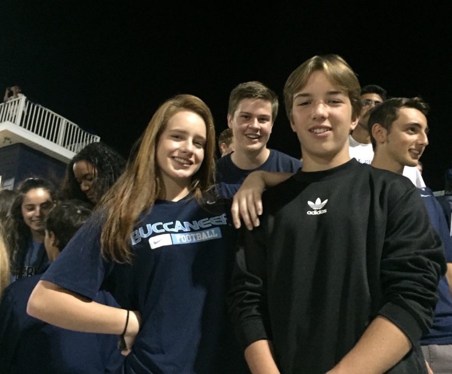 ONCE A BUC, ALWAYS A BUC: Will Jones, a former British Exchange student shadowing sophomore Jack Touchton, visited Berkeley for one of its most exciting nights: the Homecoming Game! Will, pictured on the right, had not been to the United States before his “trip of a lifetime”. He returned to Brighton, England Saturday morning.
