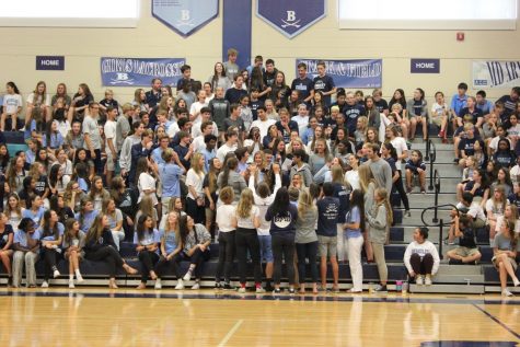 TRACK AND FIELD RALLIES TOGETHER: The head-turning chants of Berkeley’s track and field team echoed across the Doyle Gymnasium during Friday’s pep rally. The crowd’s collective gasp at the size of the team could be heard throughout the Armada. “It’s a huge team, a huge family!” noted Iris Casey ’19.