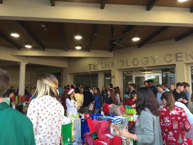 PRESENTS GALORE: Due to the Steinbrenner Center remodel, Berkeley used the Doyle Technology Commons as their drop off spot for their Wrap-In gifts. 