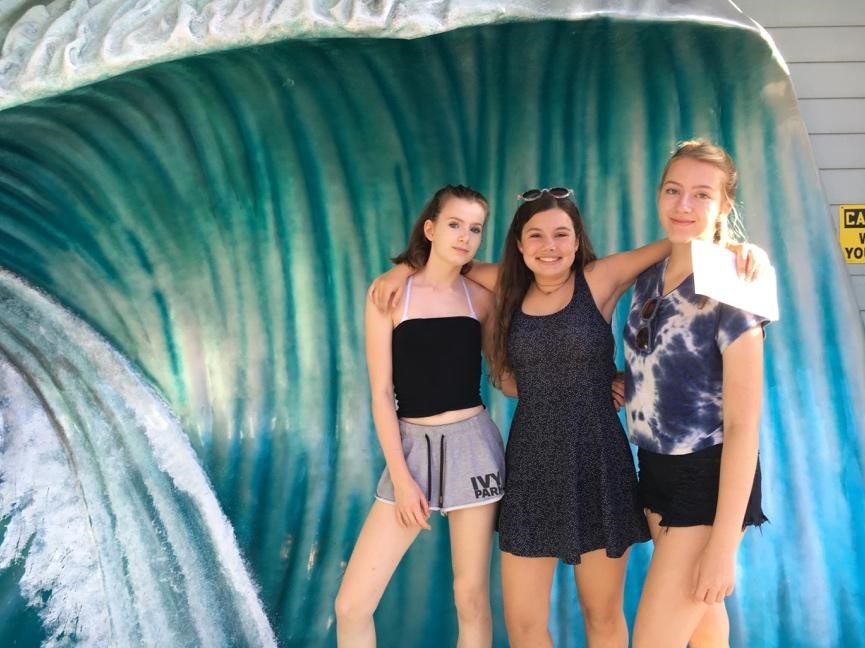 CATCH THE WAVE: Touchton with Purnell and Winram at Universal Studios Orlando.