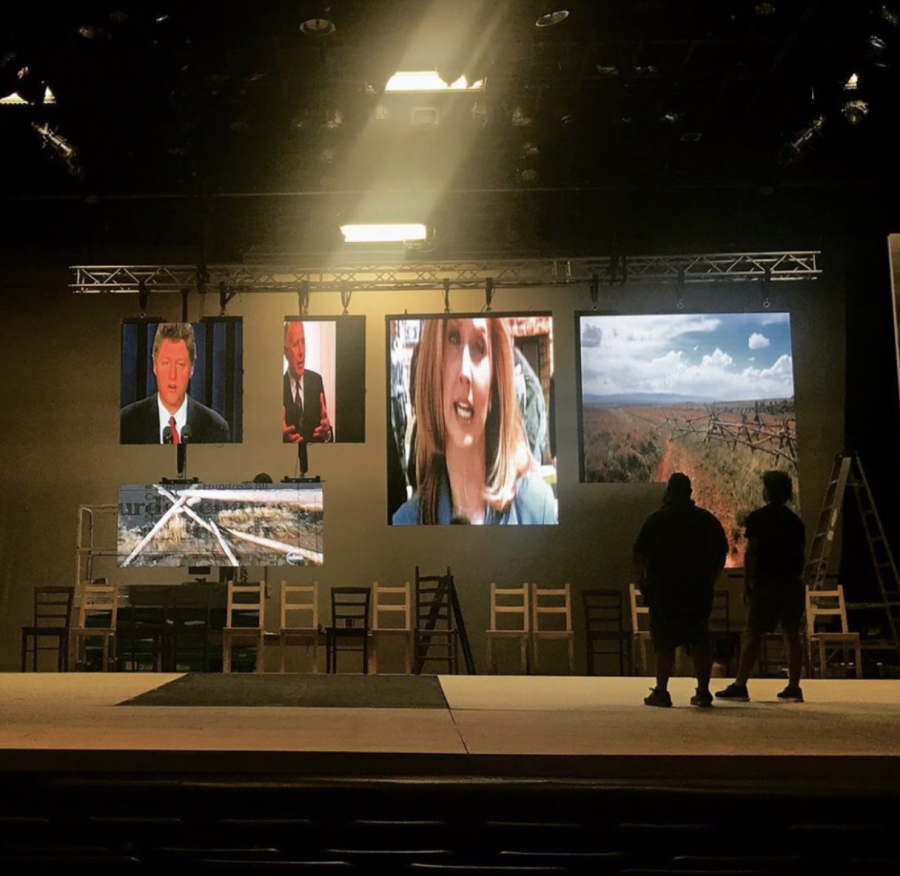 A NEWS SENSATION: The set depicted the true spirit of the play, putting the media on a literal platform. Photo by Mr. Marshall