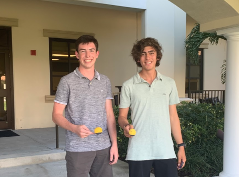 DON’T STOP TIL YOU DROP: Lucas Odom 21’ and Adrian Winkelman ’21 bond over who can keep a lemon on a spoon for the longest. Photo by Melinda Linsky 
