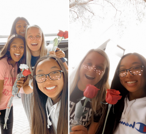 GALENTINE’S DAY: Kaitlyn Mang ’23, Finley Jordan ’23, Meher Irani ’23 and Meghna Bukkapatnam ’23 spend the day together on Valentine’s Day. Photo by Kaitlyn Mang. 