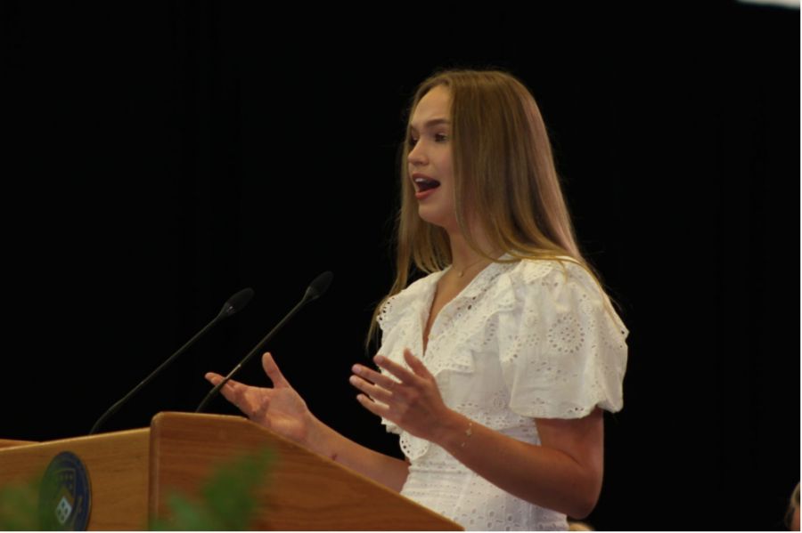 PEACEFUL POET: In her class poem, Emily Bekesh ’21 compares the tranquility of nature to the gradual progression of the seniors throughout their four years of high school.