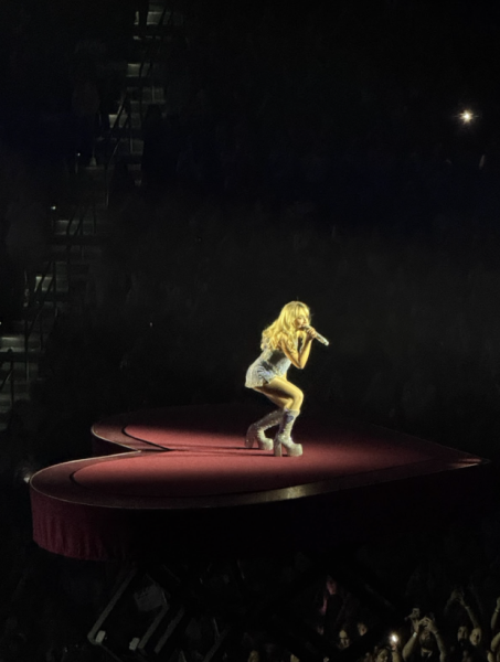 HAVE YOU EVER TRIED THIS ONE?: Sabrina is lifted above the crowd on a heart platform during “Juno.”