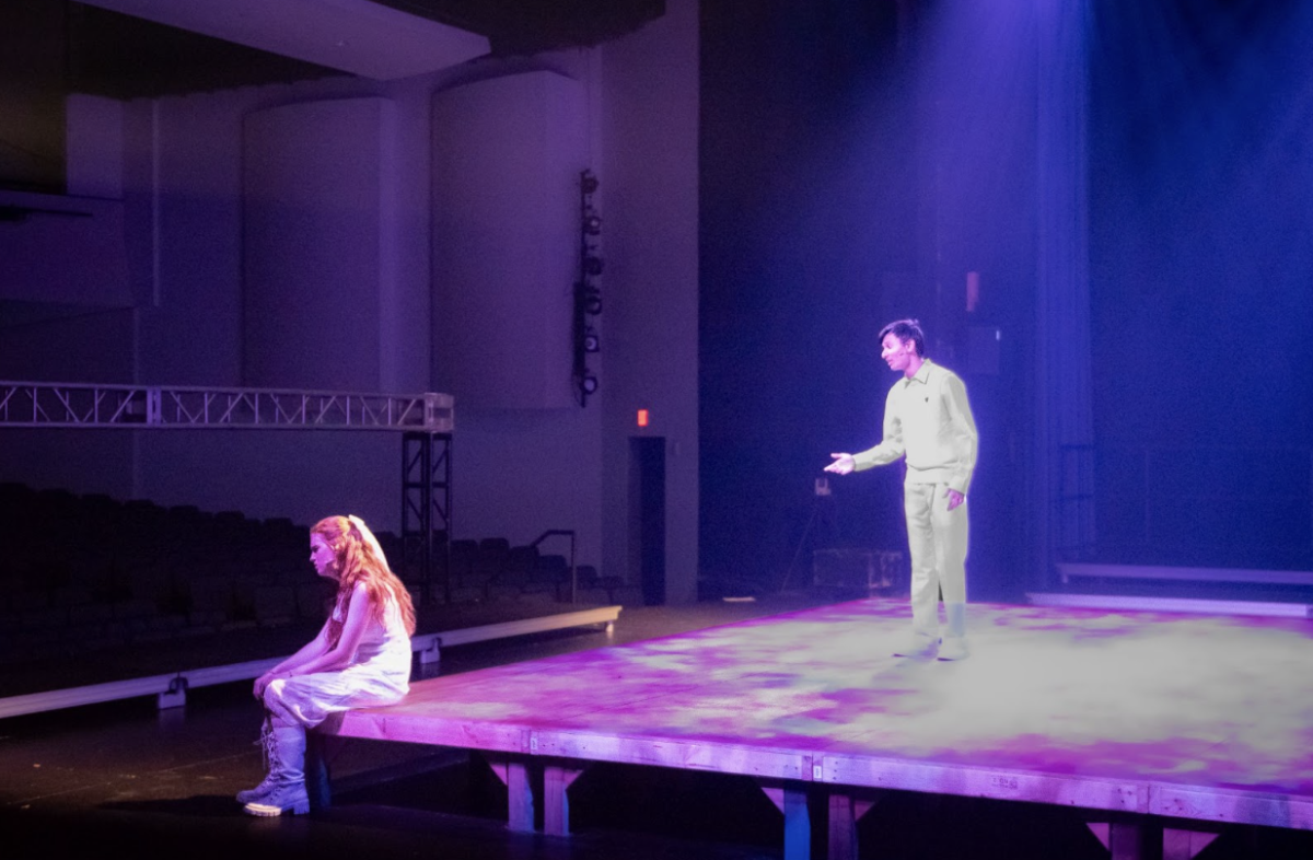 Senior Show: Adeline Richardson ’25 and Ronak Mehta ’25 performing a scene as lovers Hermia and Lysander. 